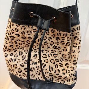 Karl Marc John Leather Calf Hair Leopard Animal Print Crossbody Bag